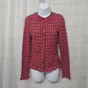 Free People Blouse Red Plaid Ruffle Boho S